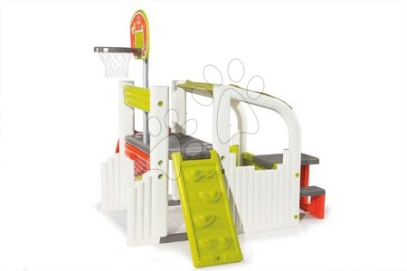 Multifunctional Playground with House, Slide, Bench, Climbing Wall and Basketball Hoop SMOBY