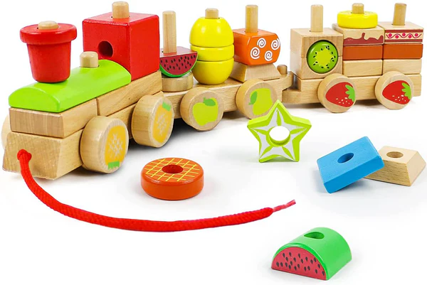 3 Wooden Fruit Trains Blocks (Educational Toy)