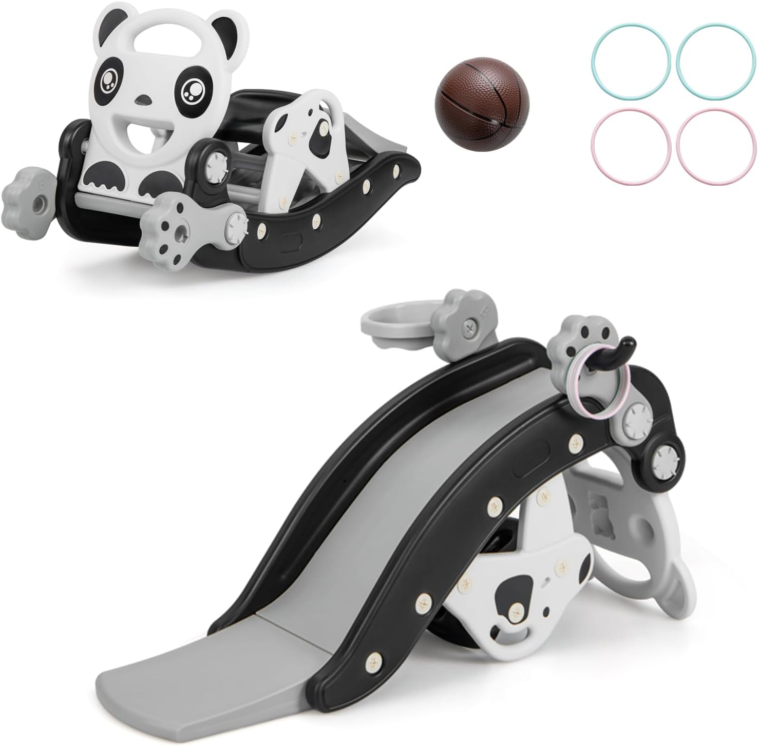 Panda Slide/Rocking 2 in 1 (with Basketball & Ring Toss)