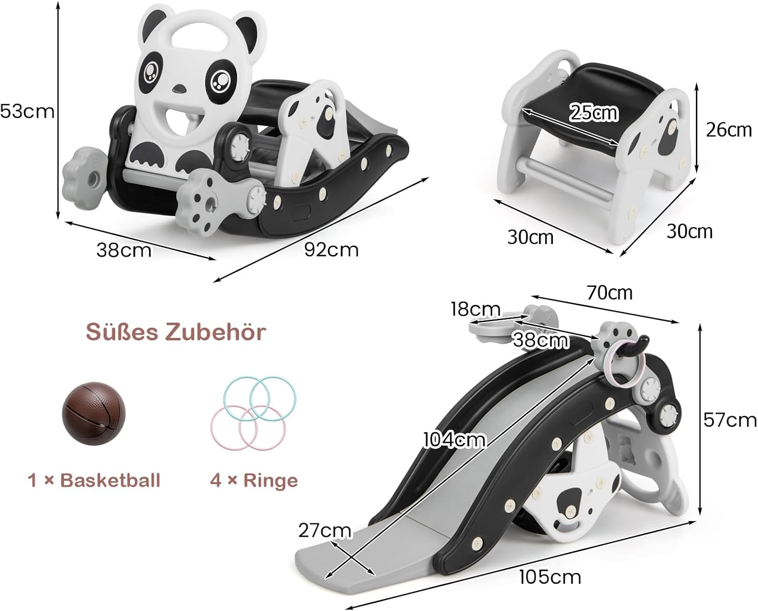 Panda Slide/Rocking 2 in 1 (with Basketball & Ring Toss)