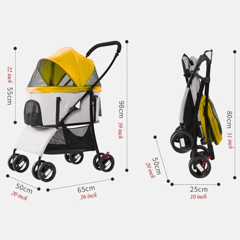 Pet Stroller Yellow (8 Strong Wheels)