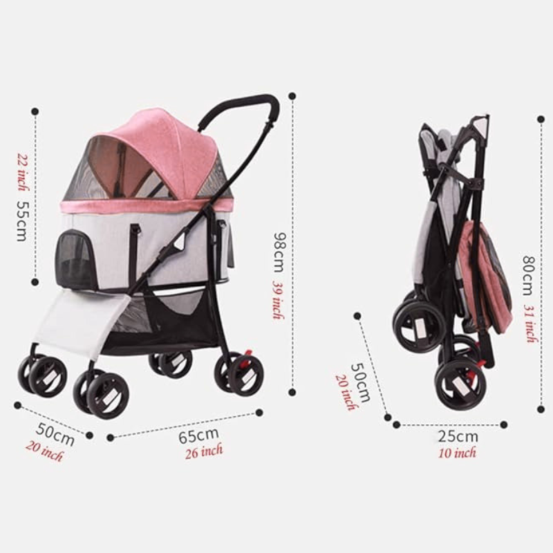 Pet Stroller Pink (8 Strong Wheels)