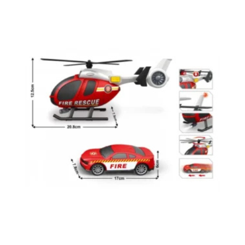 Helicopter + Fire Department Car Set