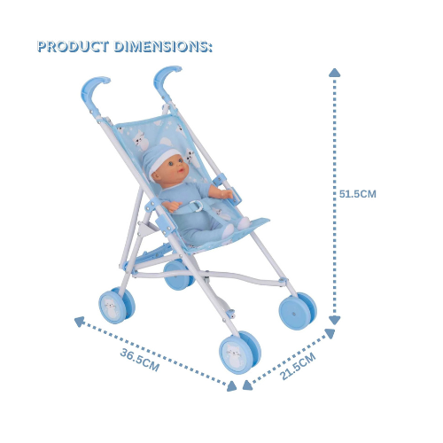 Blue Printed Folding Stroller for Kids.