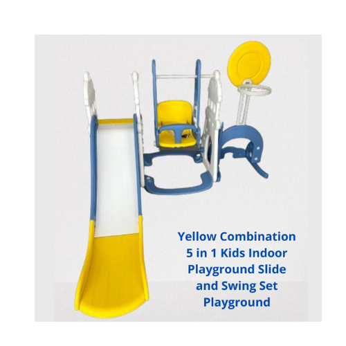 Yellow Combination 5 in 1 Kids Indoor Playground Slide and Swing Set