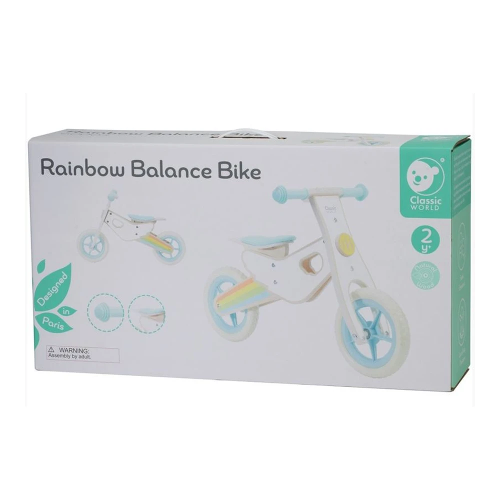CLASSIC WORLD Wooden Balance Bike for Children Silent Wheels Rainbow