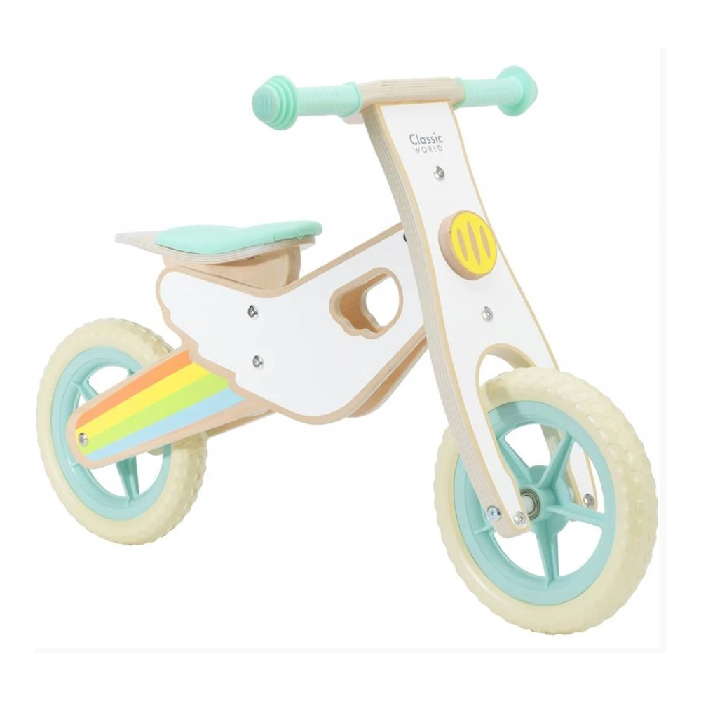 CLASSIC WORLD Wooden Balance Bike for Children Silent Wheels Rainbow