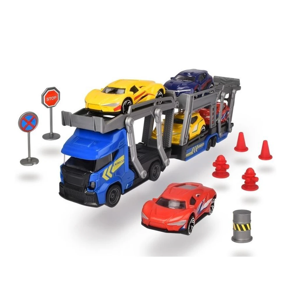 Car Transporter with Cars and Road Accessories DICKIE CITY