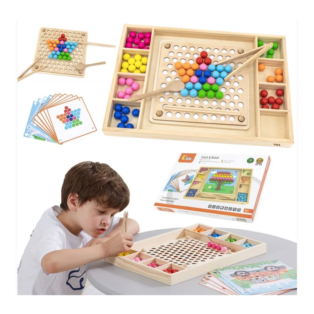 VIGA Wooden Game Catch and Match Balls Montessori Puzzle