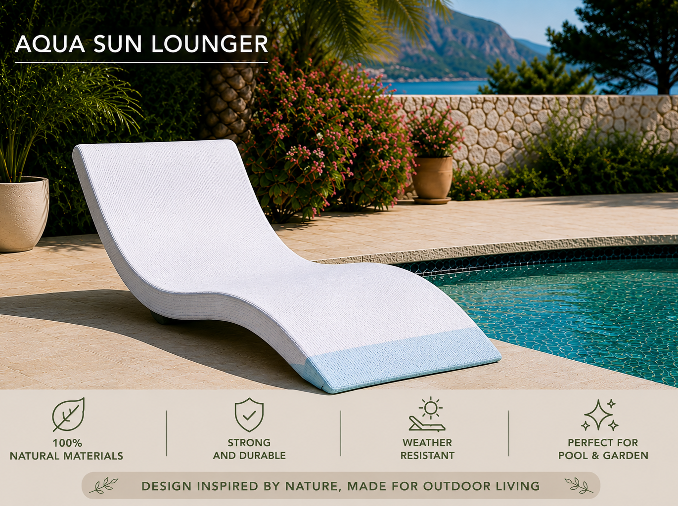 Aqua Sun Lounger 180cm x 60cm x 56cm